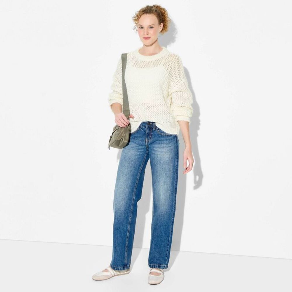 Women's Openwork Crewneck Pullover Sweater - Wild Fable Off-White XS